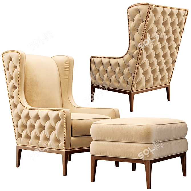 Idris Leather Wing Chair: Tufted Elegance for Your Home 3D model image 1