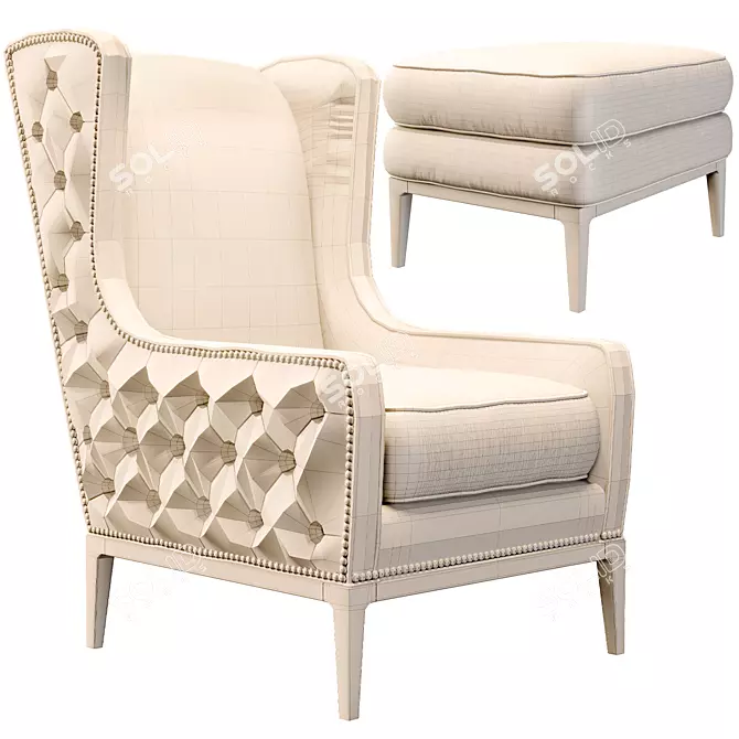 Idris Leather Wing Chair: Tufted Elegance for Your Home 3D model image 3