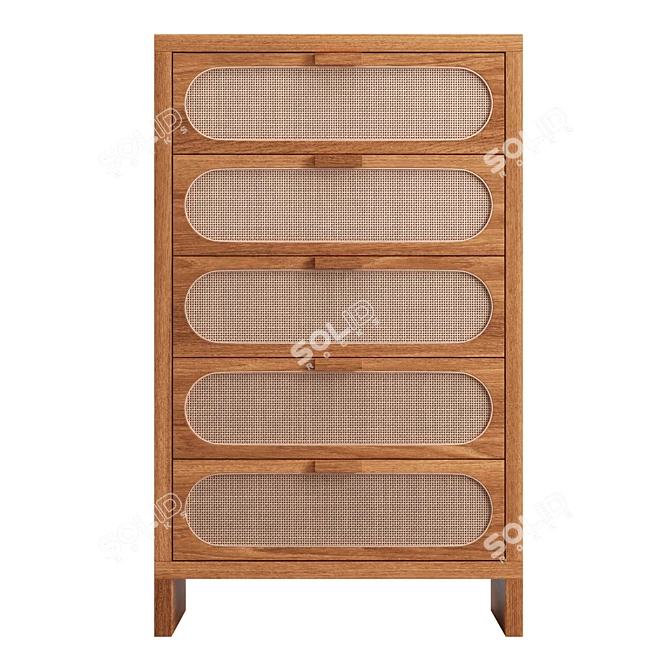 Oak Wood Retro Chic 5-Drawer Dresser 3D model image 2