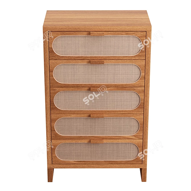 Oak Wood Retro Chic 5-Drawer Dresser 3D model image 3