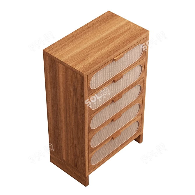 Oak Wood Retro Chic 5-Drawer Dresser 3D model image 5