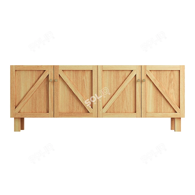 Rustic Oak Wood Farmhouse Credenza 3D model image 2