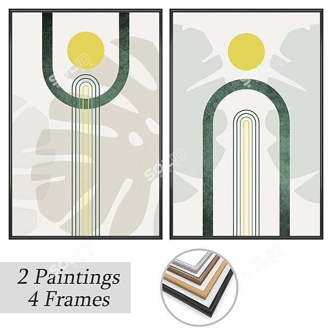 2-Piece Paintings Set with Multiple Frame Options 3D model image 1