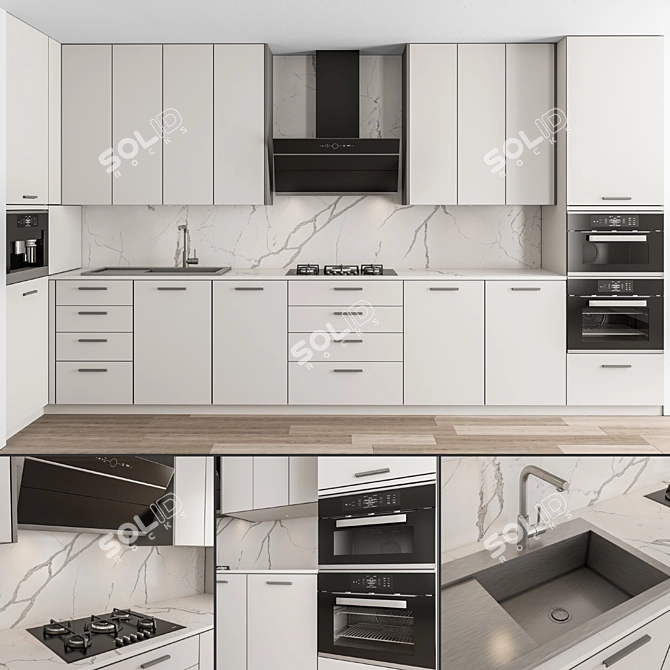 Elegant White and Gray Kitchen 3D model image 1