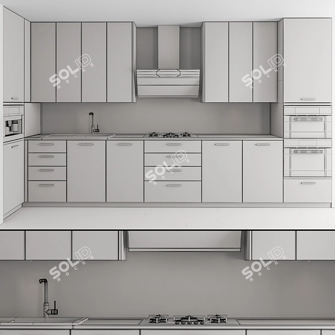 Elegant White and Gray Kitchen 3D model image 5