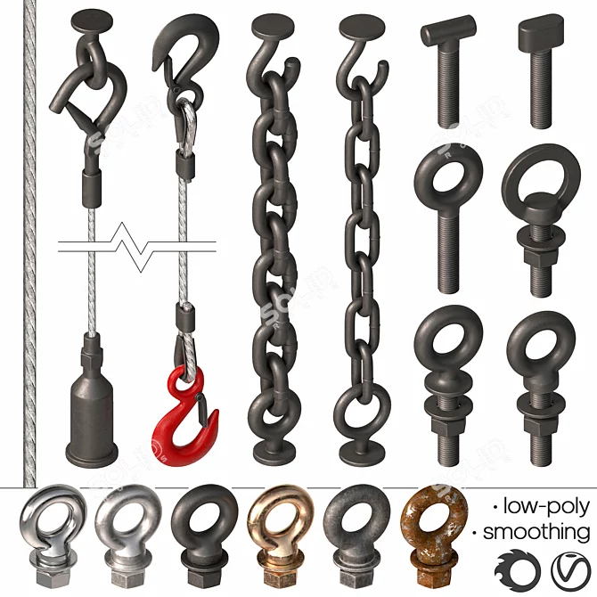 Multi-Purpose Metal Hardware Set 3D model image 4