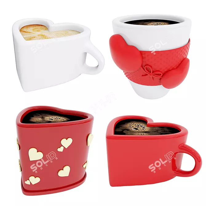 Heart-Shaped Cup Set: Love 4 Coffee 3D model image 1