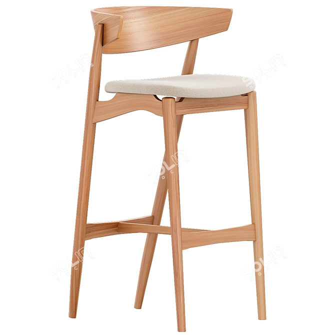 Sleek Oak Bar Stool with Grey Remix Upholstery 3D model image 1