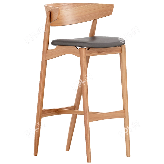 Sleek Oak Bar Stool with Grey Remix Upholstery 3D model image 3