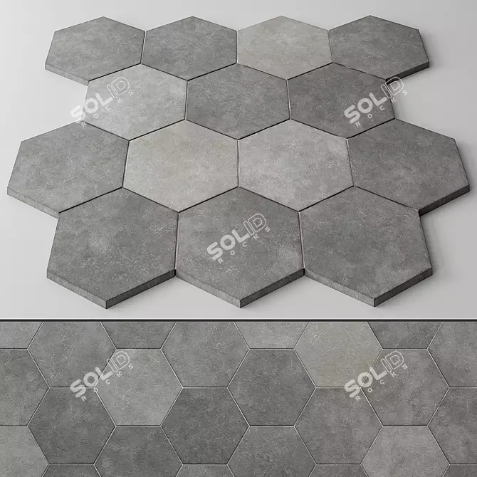 Hex Gray Concrete Tile Material 3D model image 1