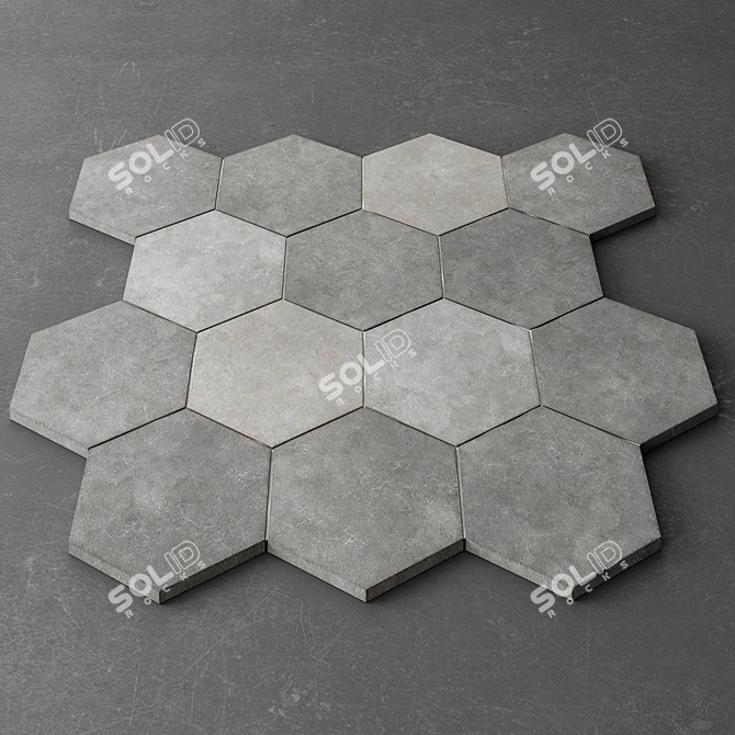 Hex Gray Concrete Tile Material 3D model image 2