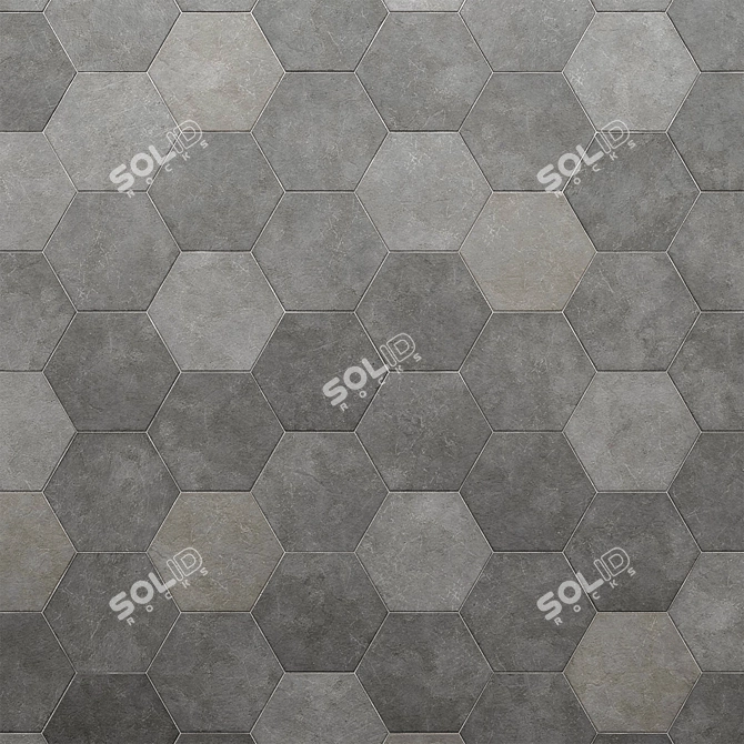 Hex Gray Concrete Tile Material 3D model image 4