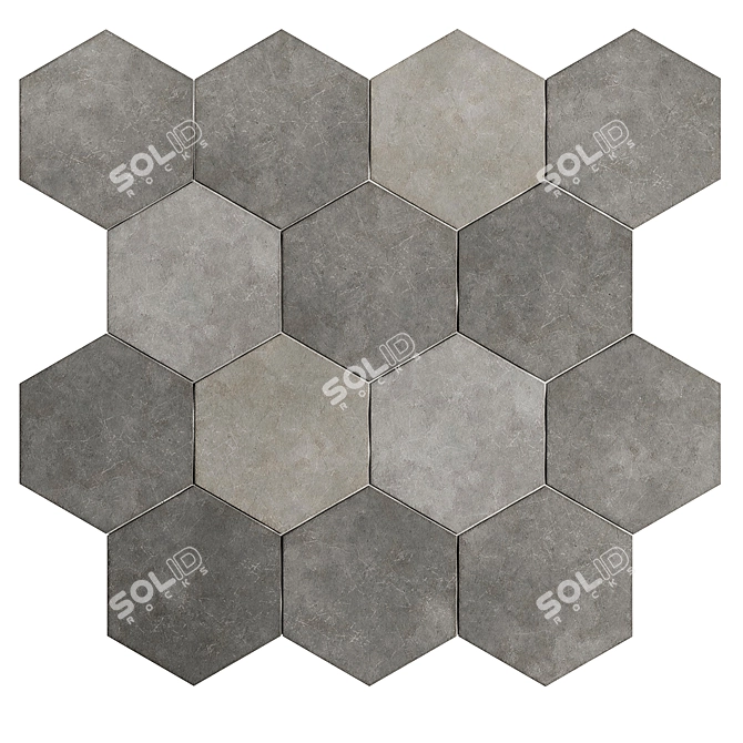 Hex Gray Concrete Tile Material 3D model image 5