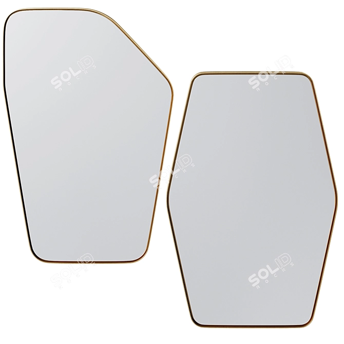 Hexagon Brass Wall Mirror - 94.5 x 64 x 3 cm 3D model image 2