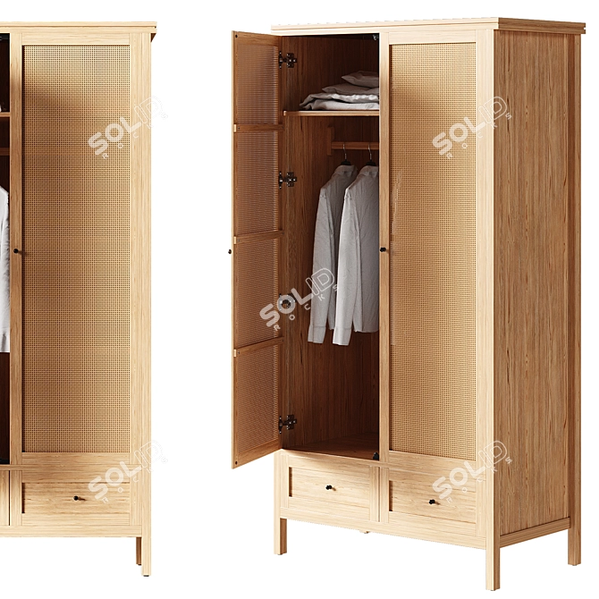 Rattan Pine Cabinet | Natural Finish 3D model image 1