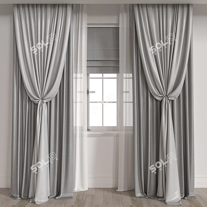 Elegant Drapery Curtain 3D model image 1