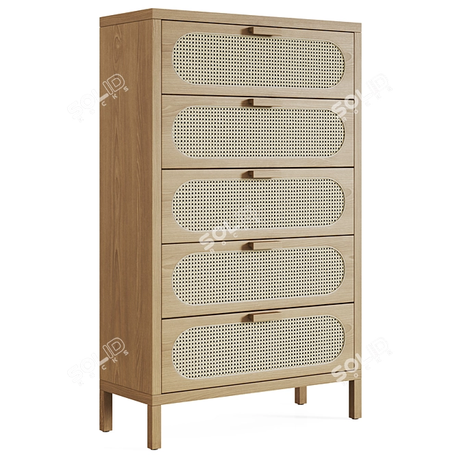 Title: Alder Tall 5-Drawer Dresser 3D model image 1