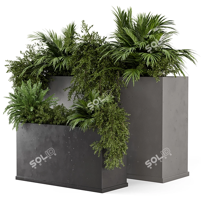 Rustic Concrete Pot with Outdoor Plants - Set 576 3D model image 1