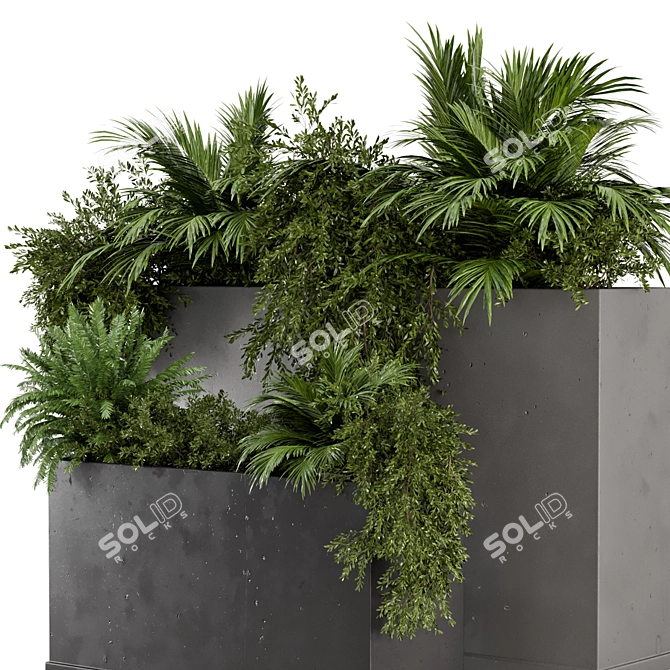 Rustic Concrete Pot with Outdoor Plants - Set 576 3D model image 2