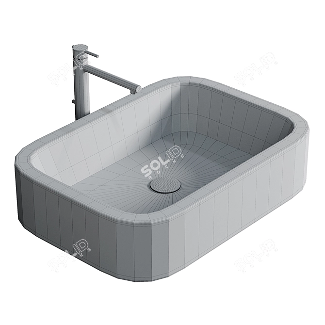 White Ceramic Rectangular Vessel Sink 3D model image 3