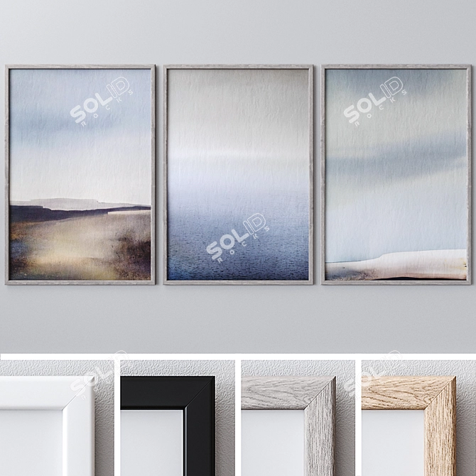 Elegant Set of Large Wall Paintings 3D model image 1