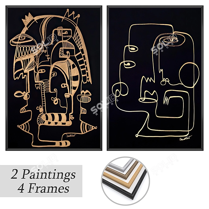 Elegant Wall Art Set with Various Frames 3D model image 1