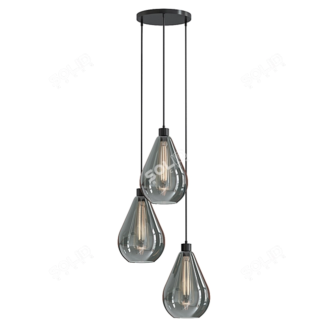 Elegant 3-Lights Smoke Drop Pendant 3D model image 1