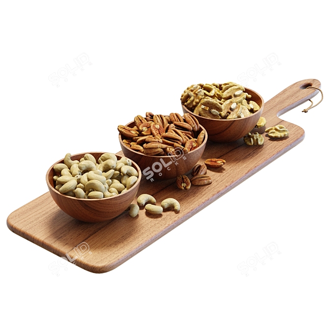 Wooden Serving Board with Nuts 3D model image 1