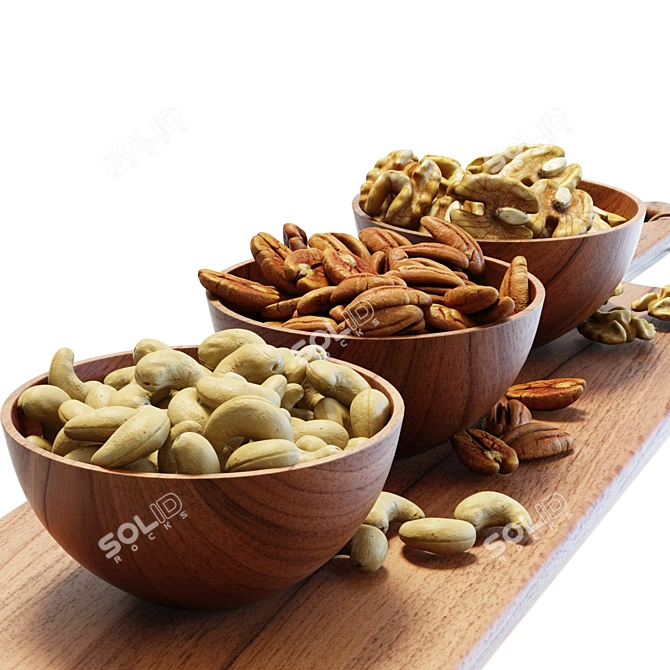 Wooden Serving Board with Nuts 3D model image 4