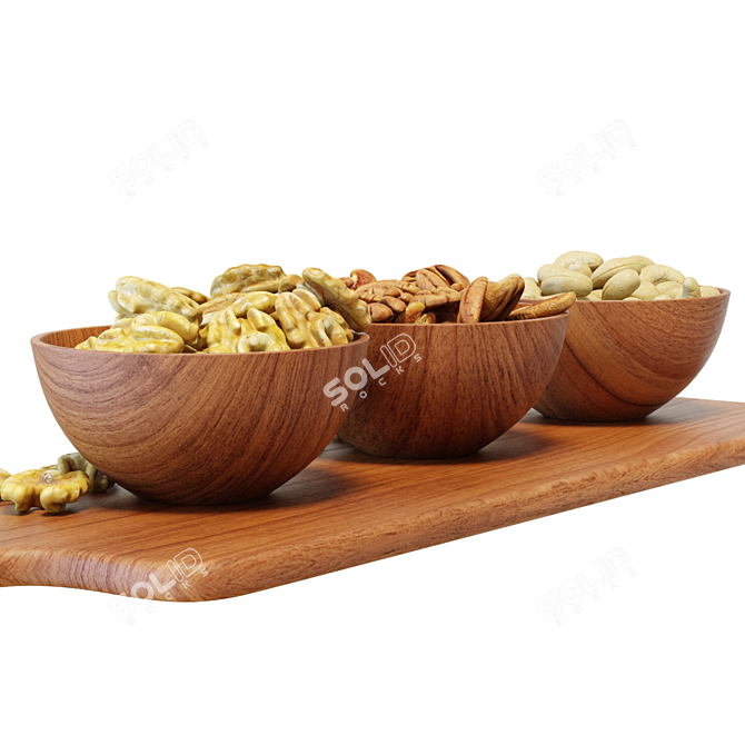 Wooden Serving Board with Nuts 3D model image 5