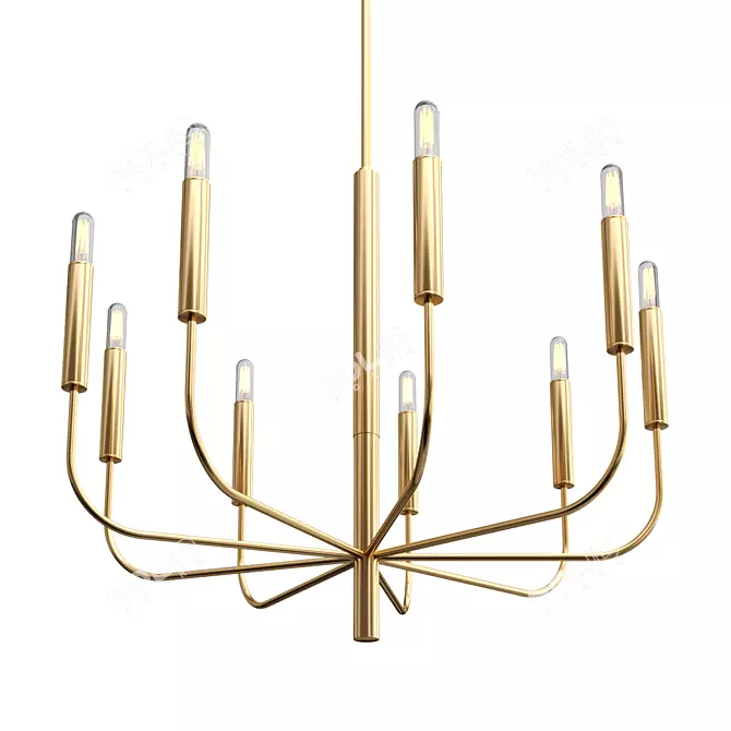 Elegant Brass Nine-Light Chandelier 3D model image 1