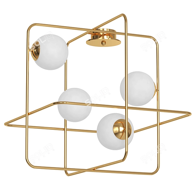 Sleek Brass Square Ball Pendant 3D model image 1