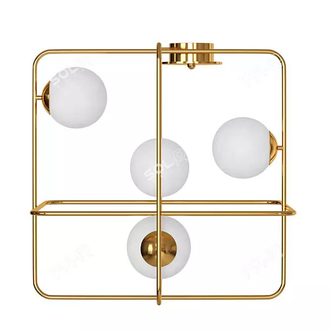 Sleek Brass Square Ball Pendant 3D model image 2