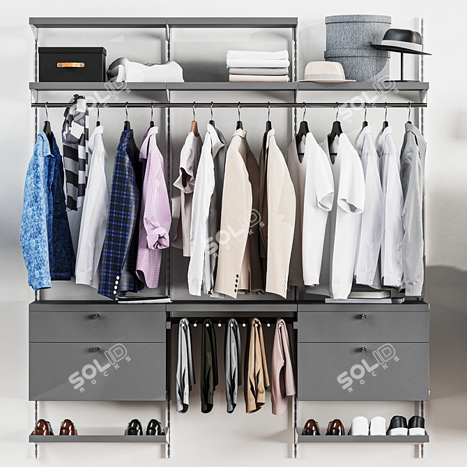 Modular Wall Wardrobe System - Shirts, Trousers & Jackets 3D model image 1