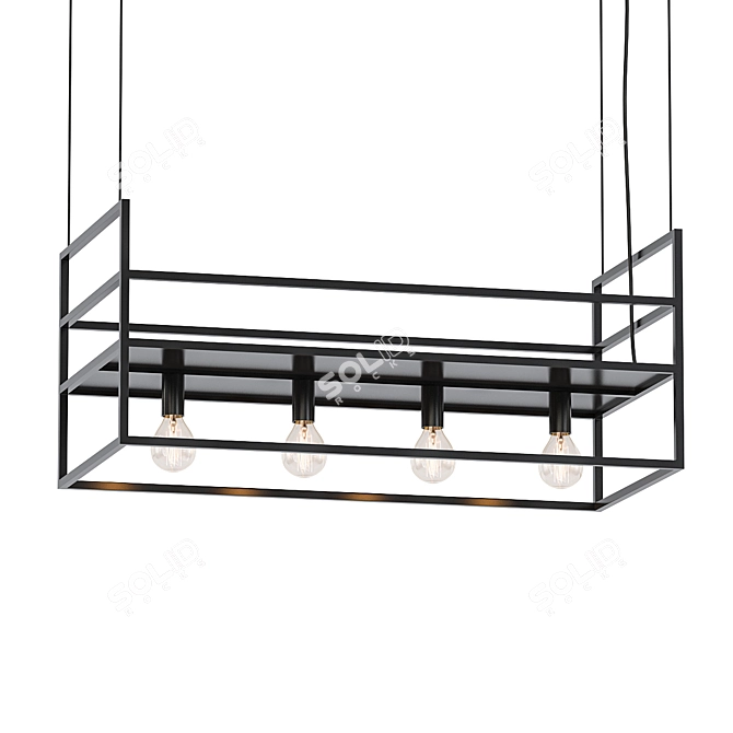 Stylish 4-Light Black Pendant 3D model image 1