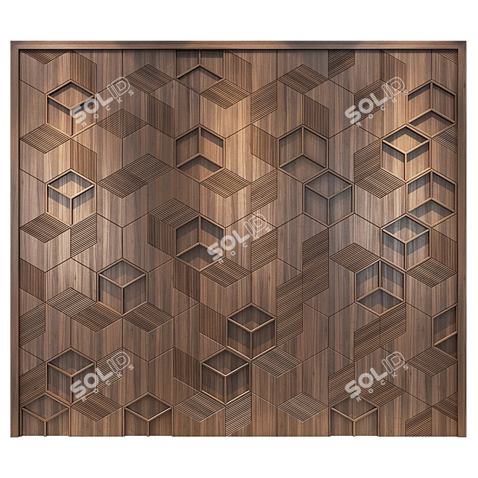 Natural Wood Wall Panel - W328xH285xD50 cm 3D model image 1