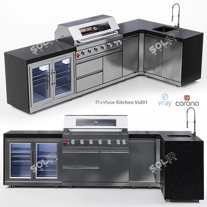 Premium Outdoor Kitchen Set 3D model image 1