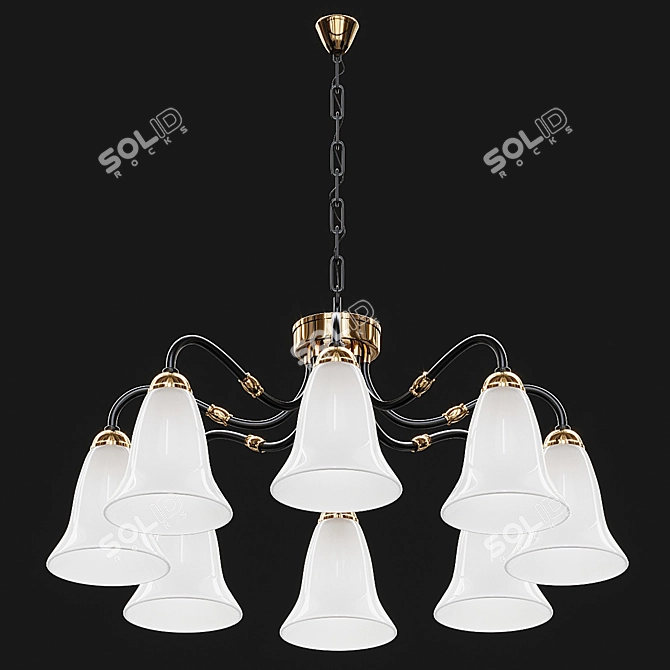 Sleek Black Chandelier with 8 White Glass Shades 3D model image 1