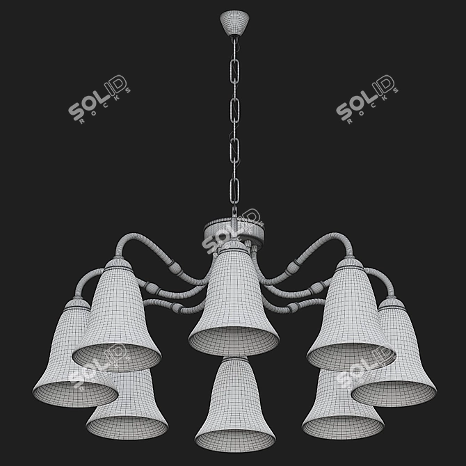 Sleek Black Chandelier with 8 White Glass Shades 3D model image 2