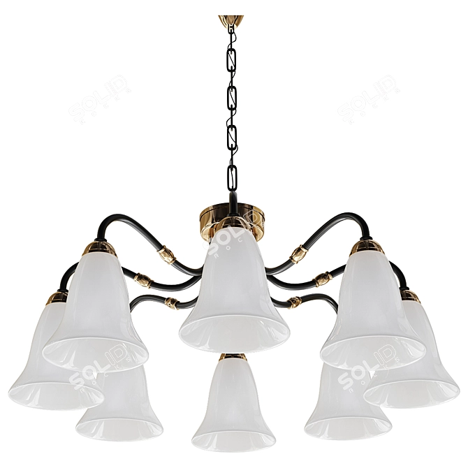 Sleek Black Chandelier with 8 White Glass Shades 3D model image 3