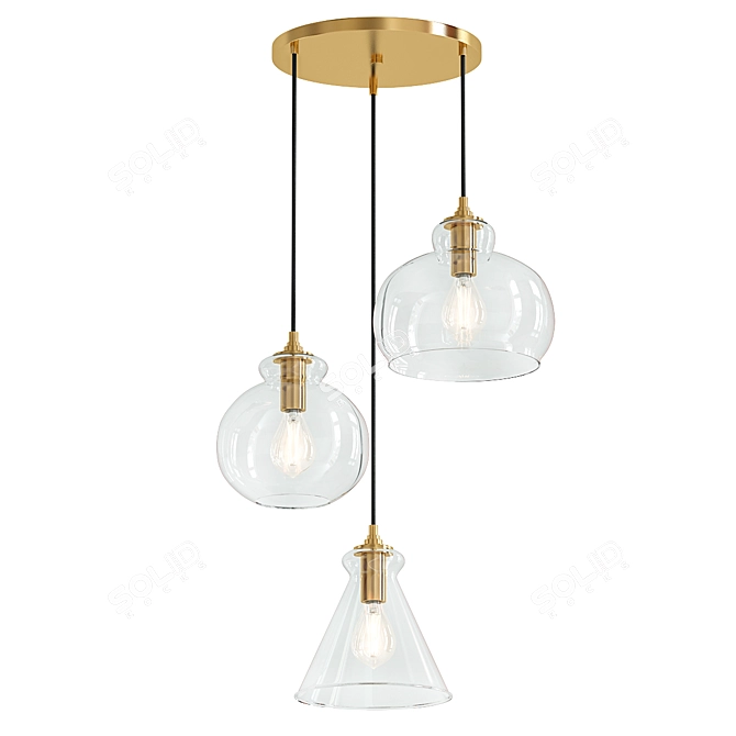 Elegant Destry Brass Pendant Lights 3D model image 1