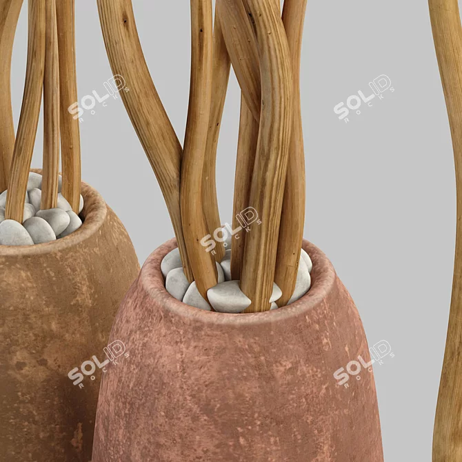 Sleek Clay Branch Vase 3D model image 3