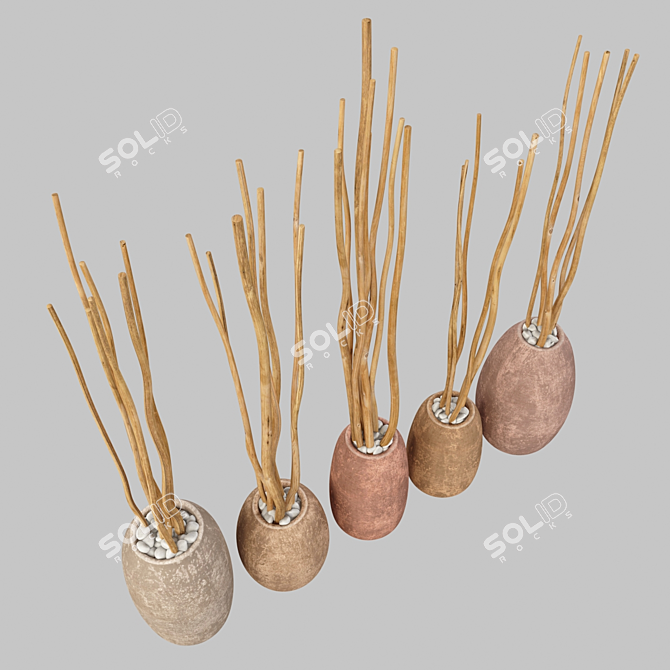 Sleek Clay Branch Vase 3D model image 4