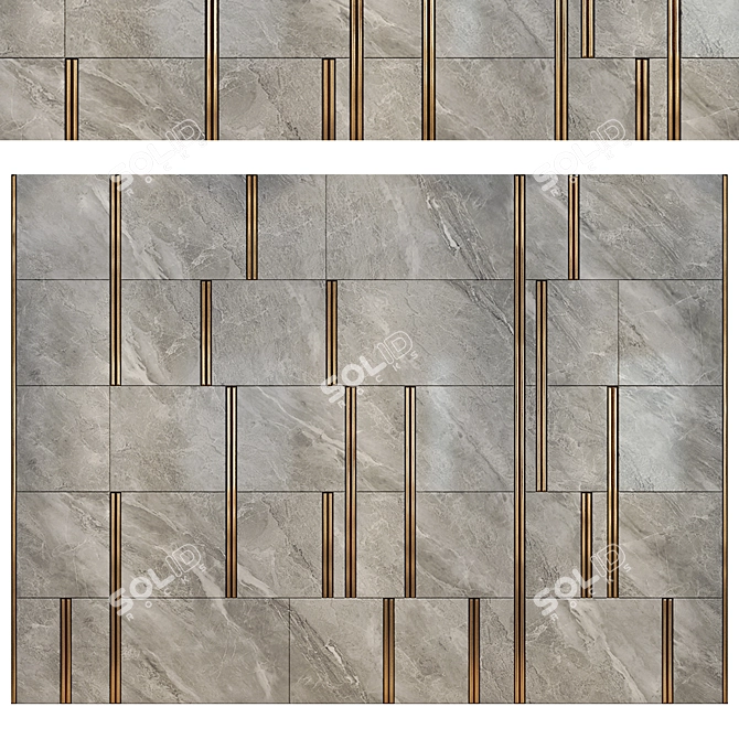 Luxury Marble and Gold Metal Wall Panels 3D model image 1