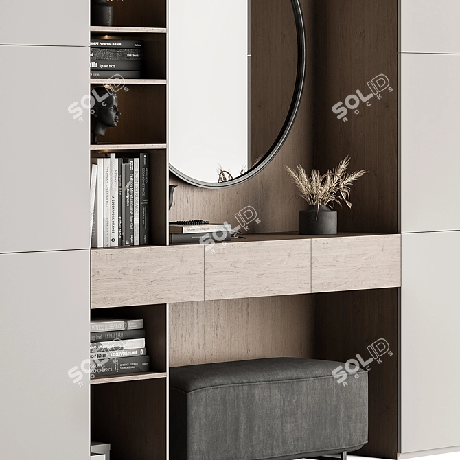 Modern White and Wood Hallway Wardrobe 3D model image 2