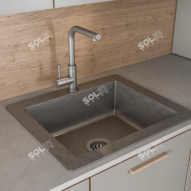 Stylish Wooden Gray Kitchen Cabinets 3D model image 5