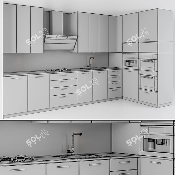 Stylish Wooden Gray Kitchen Cabinets 3D model image 6