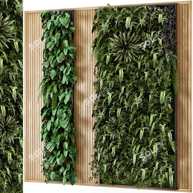 Wooden Base Vertical Garden - Set 581 3D model image 1