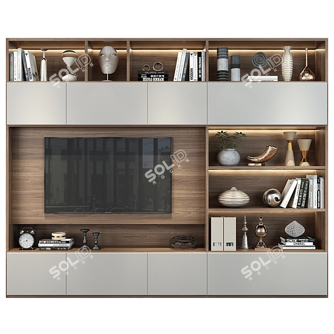 Modern TV Wall SBR-1352: Stylish and Functional 3D model image 1