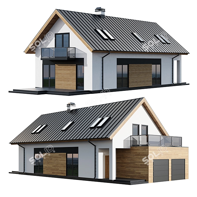 Modern Two-Story Cottage with Click Seam Roofing & Skylights 3D model image 1